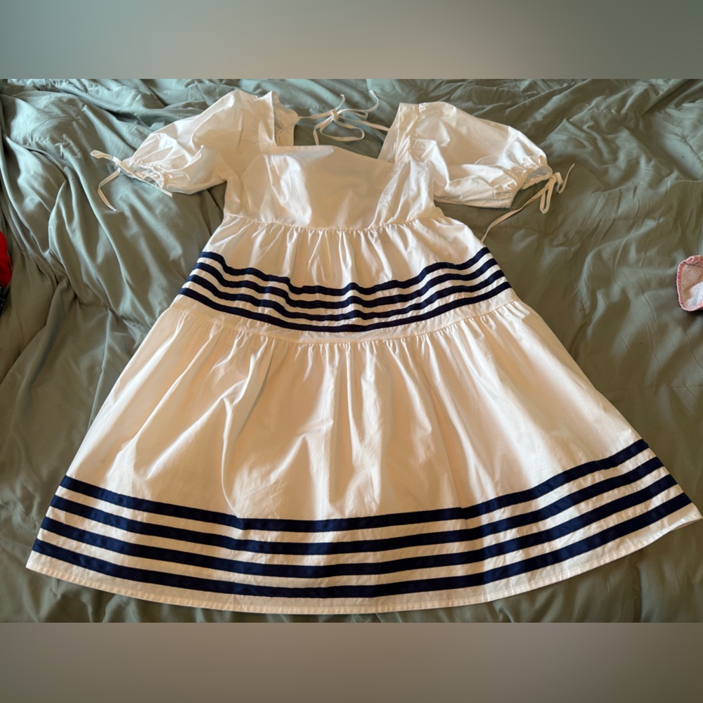 Main Strip White Ruffle Mini Dress